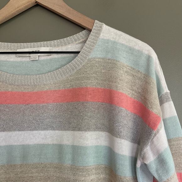 LOFT Shimmer Striped 3/4 Sleeve Sweater Size Small Lightweight Relaxed Fit Linen - Picture 6 of 16